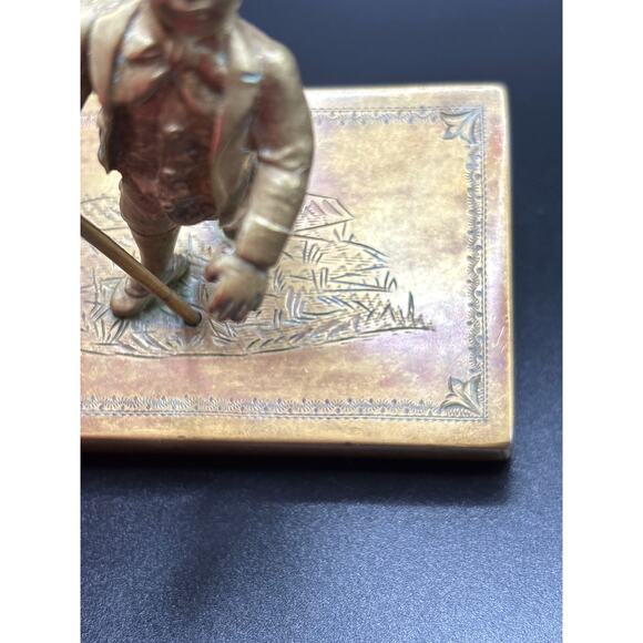 Vintage Brass or Bronze Boy Statue/Figurine With Trident/Fork on Base Unmarked - Picture 5 of 8